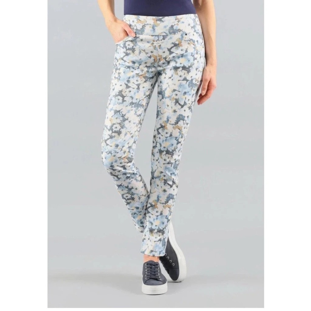 LISETTE L MONTRÉAL  6  Blue Brown Stretch Slim Fit Floral Jean Pants Pull on